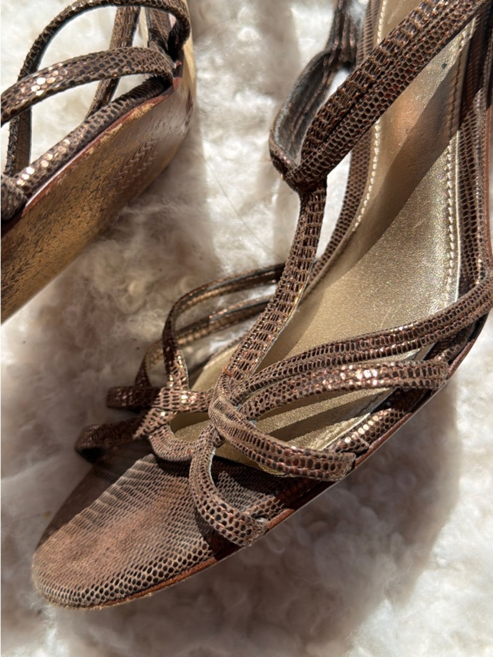 ANTONIO MELANI Metallic Brown Full Leather High-Heel Strappy Sandals - Picture 11 of 14